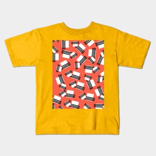 Pattern White squares with black stripes on a pink background Kids T-Shirt